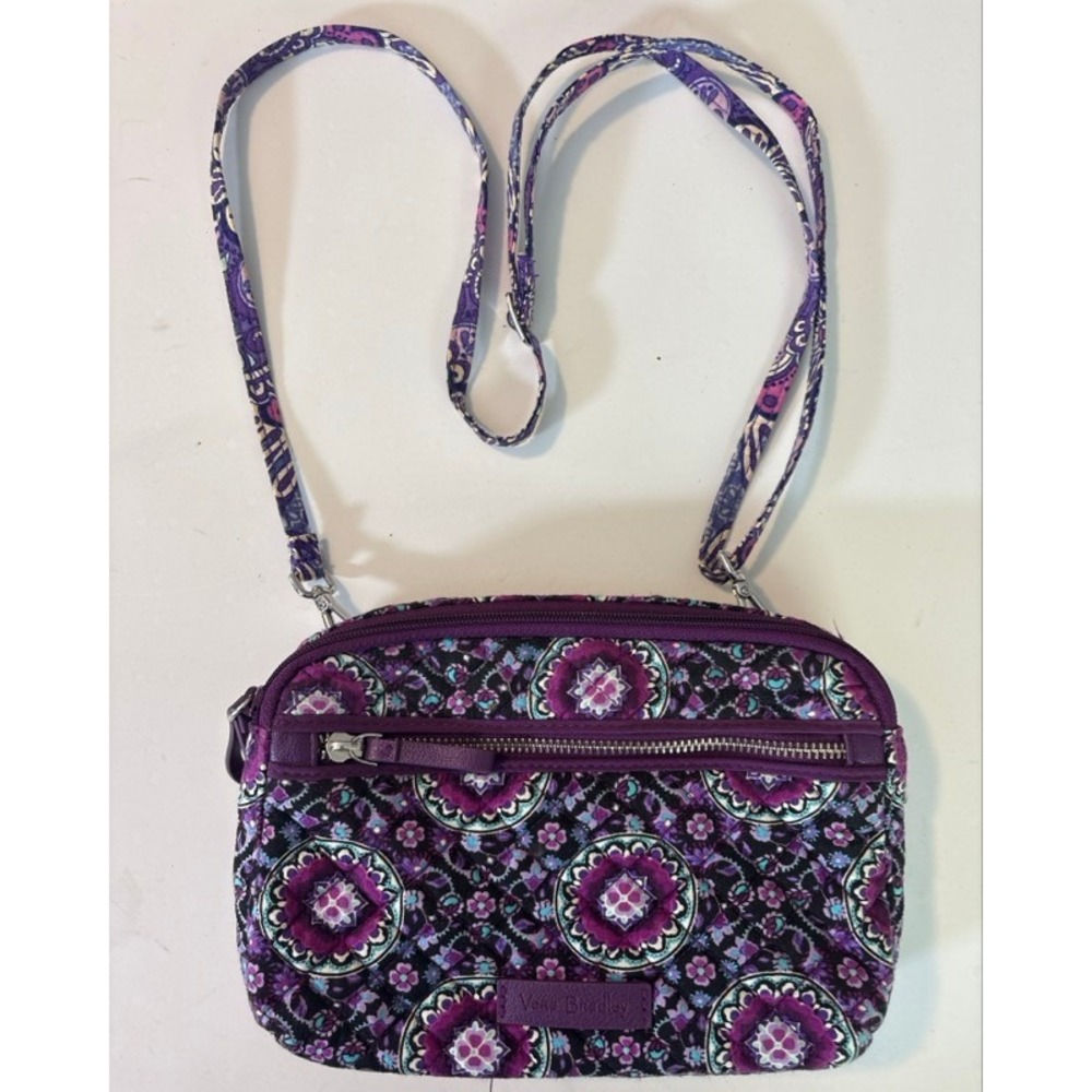 Vera Bradley Plum Pansy Quilted Cotton Crossbody Bag Purple Floral Medallion